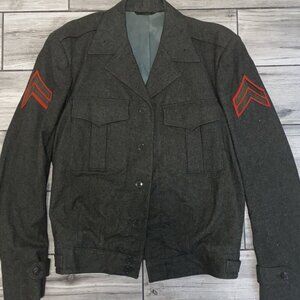 Sz.M*Mens Dark Green Military-Style Jacket--Button-Front--Lined
